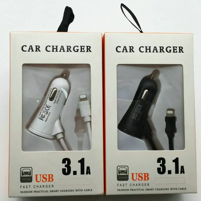 Hot Sale 5v 3.1a Dual Usb Car Charger With 1m Hardwired Cable For