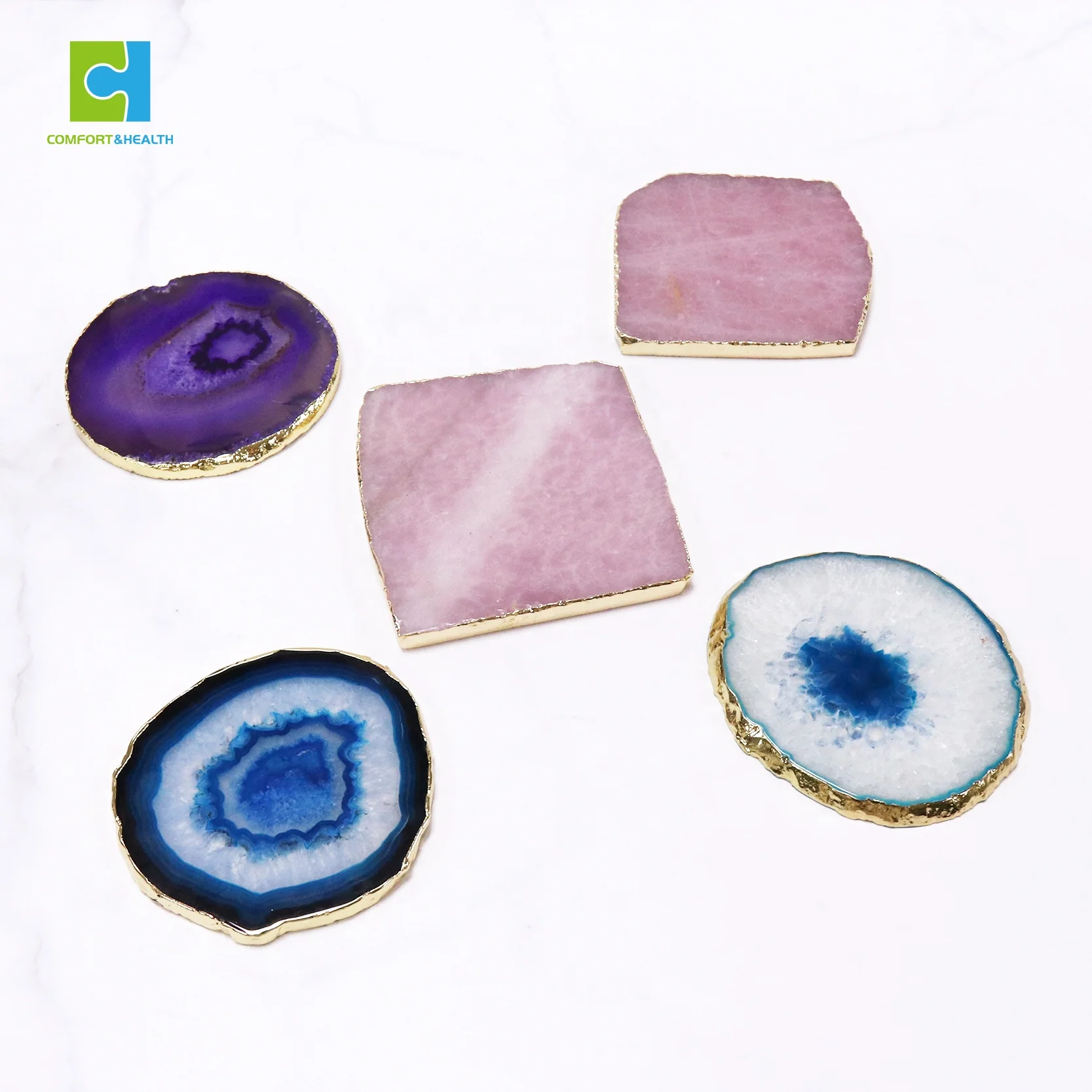 
Dia 100% Natural Gold Plated Agate Sliced Coaster 