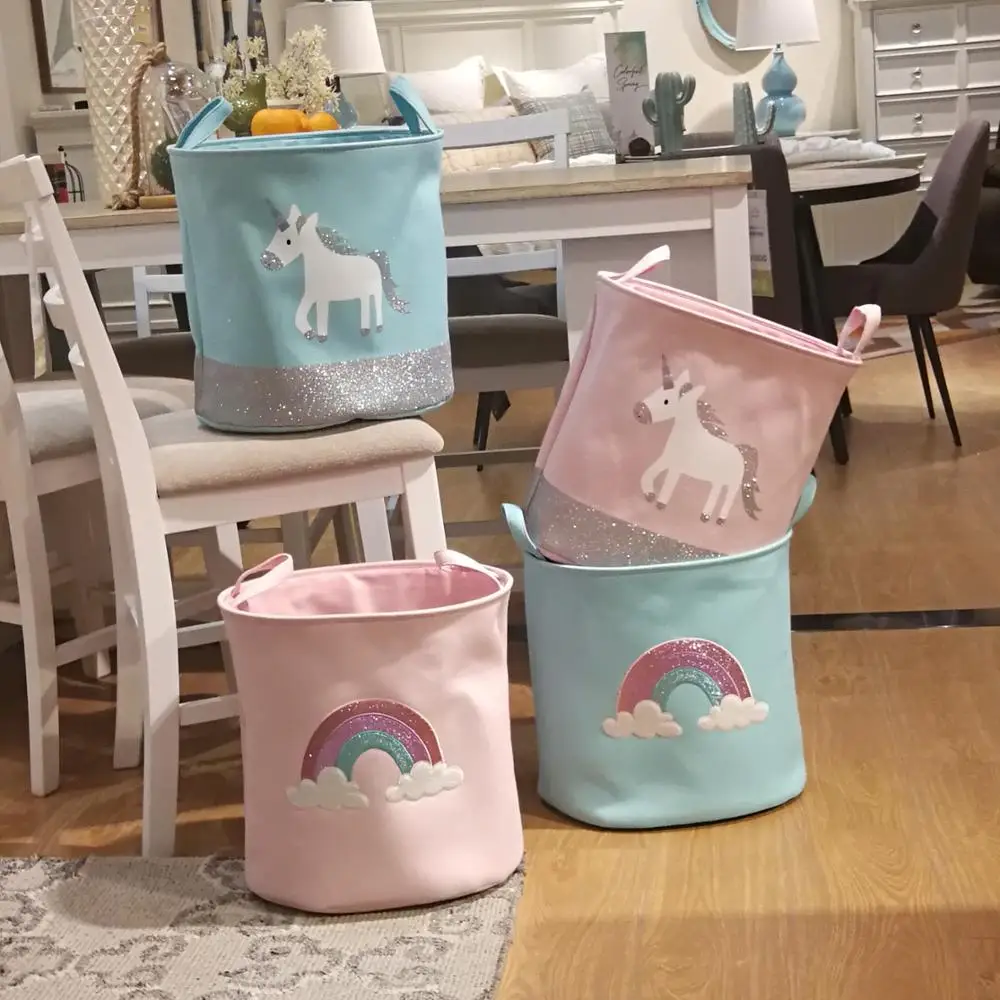 

Toy Storage Basket For Kids' Room Baby Basket Storage - Organize Your Baby's Toys Laundry, Books Decorative Baby Storage Basket, Blue unicorn, pink unicorn, blue rainbow, pink rainbow, full unicorn