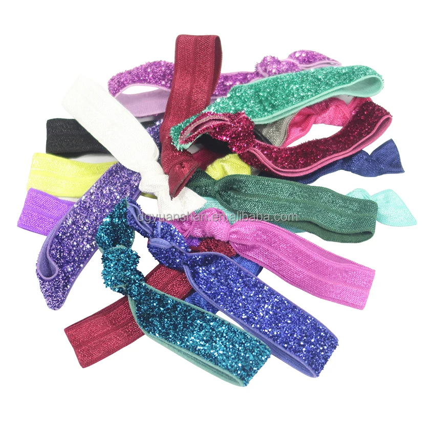 15mm Wide Tinsel Flat Multicolor Knotted Elastic Hair Bands