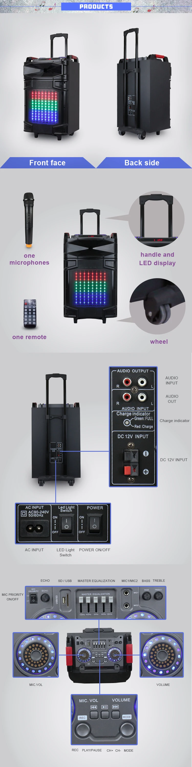 outdoor 12 inch rechargeable wireless super bass bluetooths speaker - ANKUX.COM