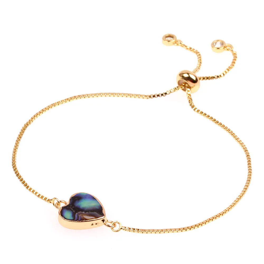 

Simple Design  Gold Plated Thin Chain Geometric Bracelet Luxury Gemstone Heart Charm Bracelet For Girls