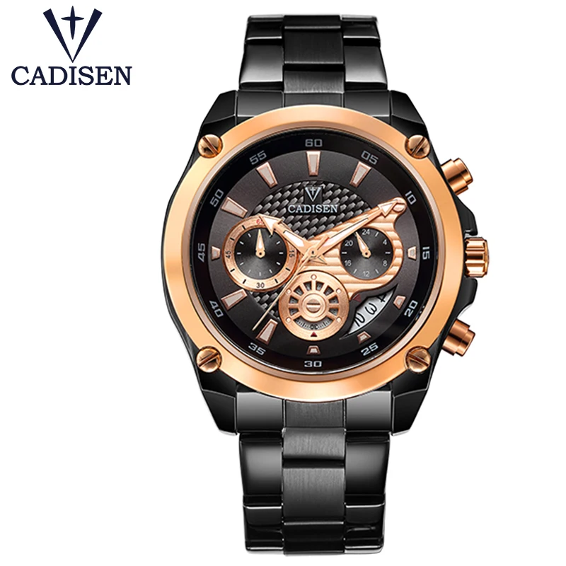 

Mens Watches erkek saat Cadisen 9053 Military Sport Quartz Chronograph Watch Men Waterproof Full Stainless Steel Wrist watch