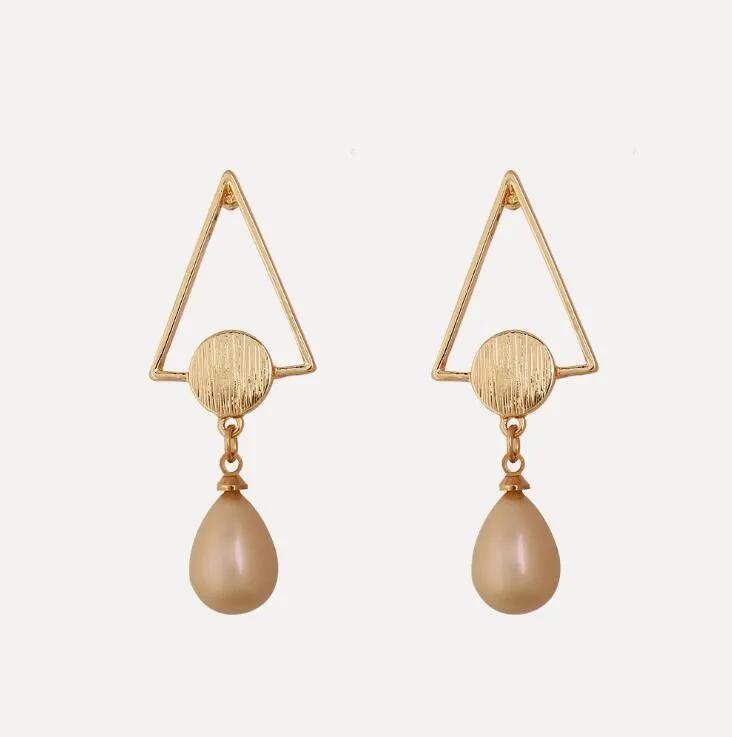 

5.2 x 2 cm 10g Latest Hanging Gold Pearl Earrings with Geometric Triangle Tops