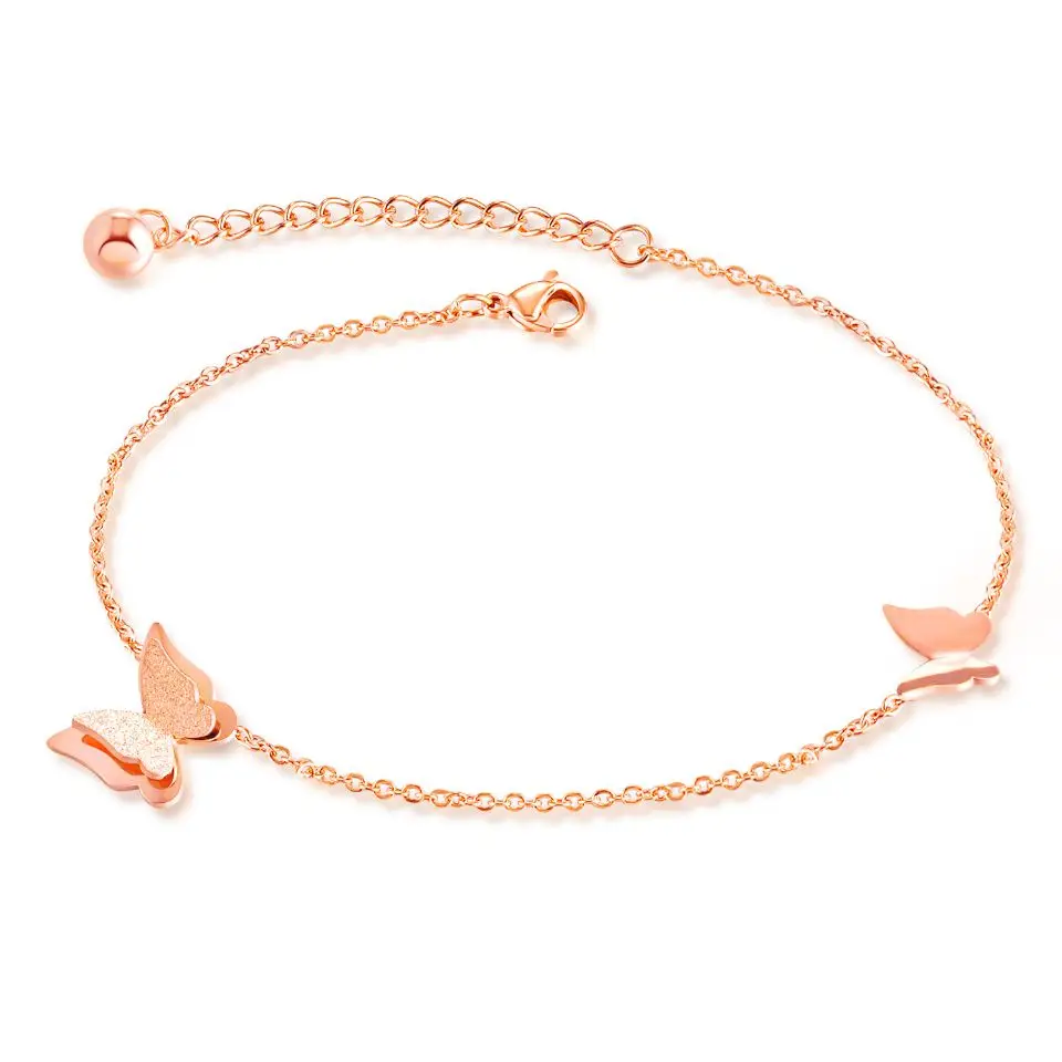 

Wholesale Jewelry Stainless Steel Butterfly Charm Anklet Rose Gold Chain Link Anklet, Picture shows