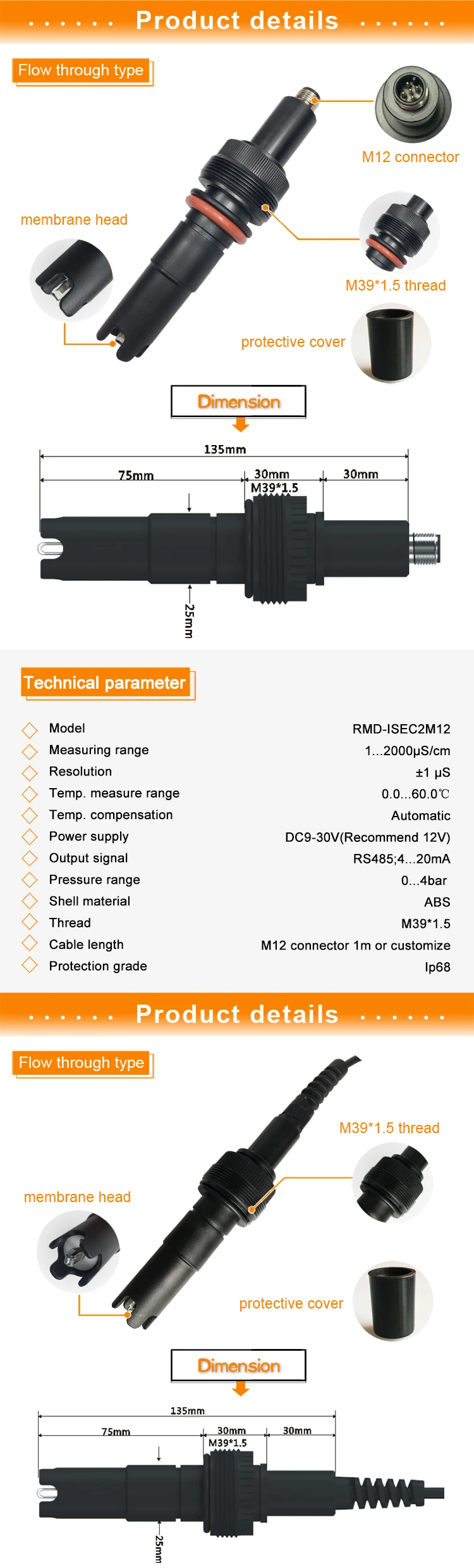 Rs485 Electrical Conductivity Sensor Stainless Steel Type Ec Sensor 4 ...