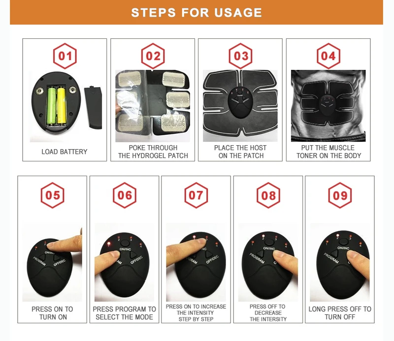 Electric Abdominal Muscle Body Massager Six Pads Wireless Ems Muscle