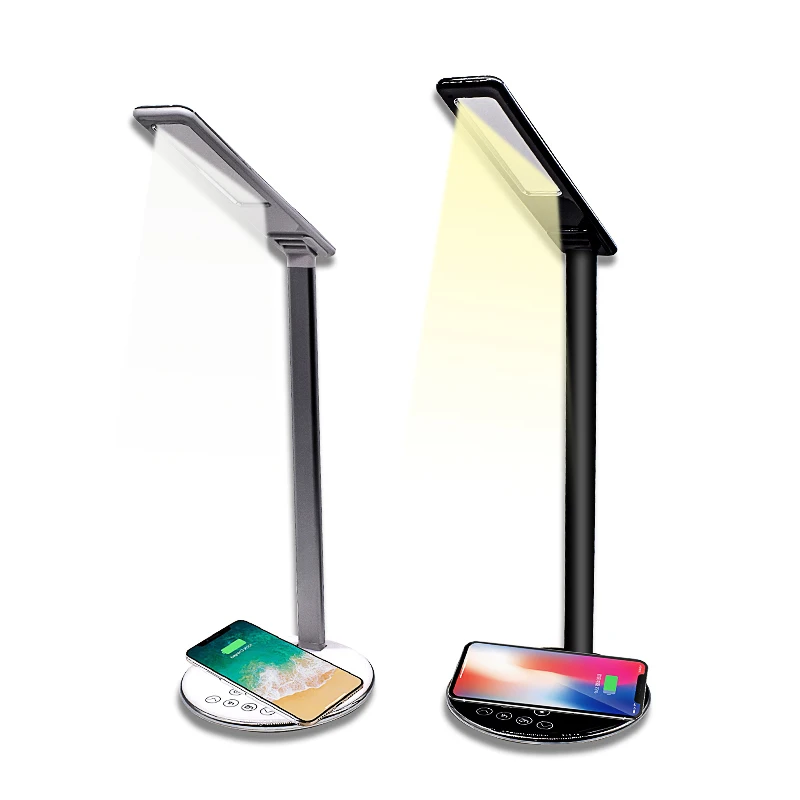 

New Design 2 in 1 Led Touch Dimmer Lamp 10w Fast Wireless Charger Qi Standard LED Table Desk Lamp Wireless Charger, Black white