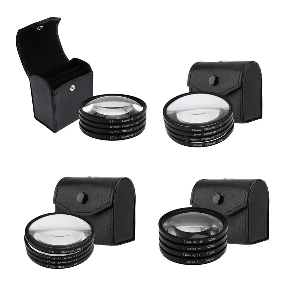 

52mm 67mm 72mm 77mm Macro Close-Up Filter Set +1 +2 +4 +10 Lens with Pouch Macro Lens Filter Kit for DSLR Camera