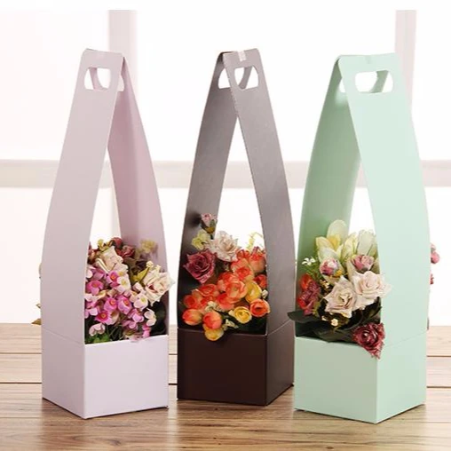 Long Square Flower Paper Gift Carrier with Embossing Matt Lamination & UV Coating-Luxury Foldable Packaging