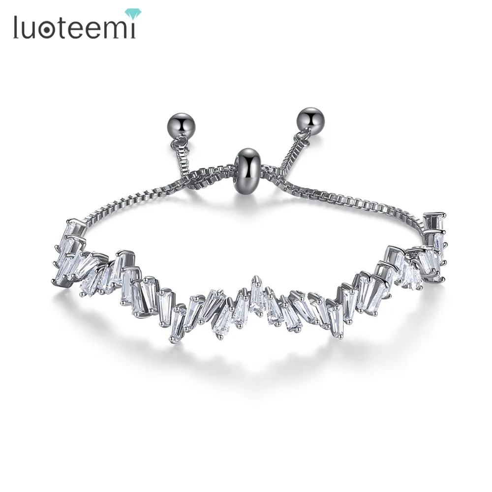 

LUOTEEMI Women Pave AAA Cubic Zirconia High Quality Simple Silver Color Charms Adjustable Bracelet wholesale fashion jewelry, N/a