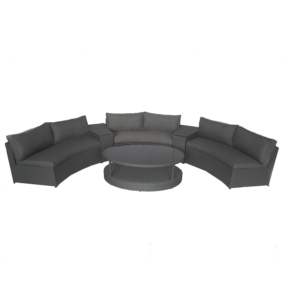 
Black round shape 10 seater sofa set designs patio garden rattan sectional furniture 