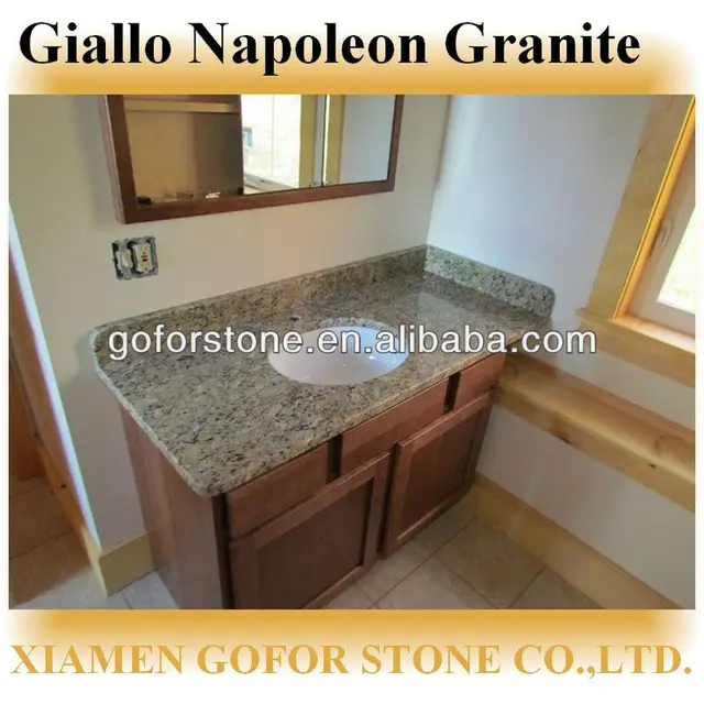 Giallo Napoleon Granite One Piece Bathroom Sink And Countertop