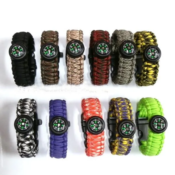 

Outdoor multi-purpose compass survivor bracelet flintstone bracelet, Multy colors for option