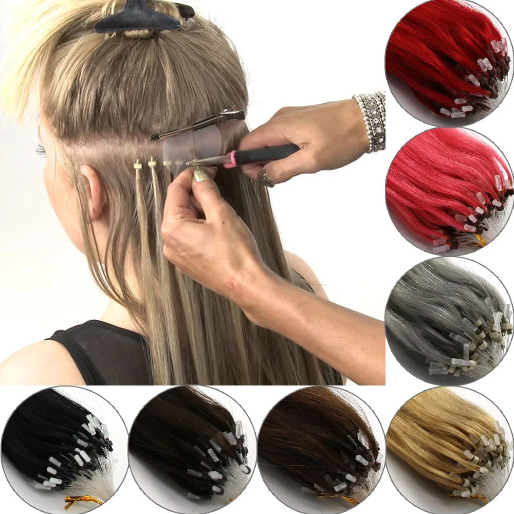 

wholesale 14-26inch 100s Easy Loop/Micro Ring Beads Remy Human Hair Extensions Ombre Hair Straight micro ring loop hair