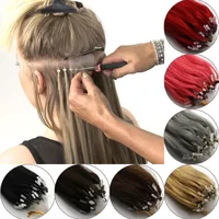 

wholesale 14-26inch 100s Easy Loop/Micro Ring Beads Remy Human Hair Extensions Ombre Hair Straight micro ring loop hair