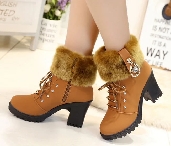 New Fashion Ladies Shoes High Heel Snow Boot Warm Winter Buckle Snow ...