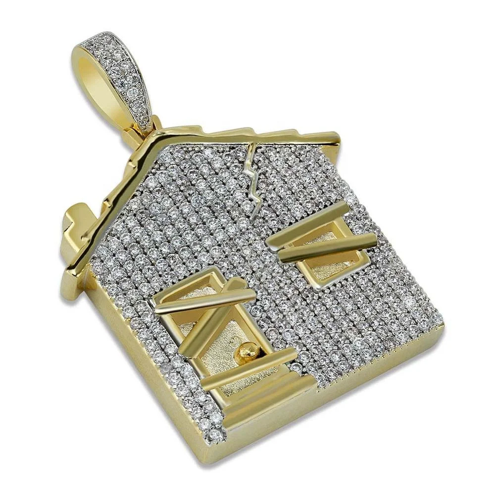 

Hot Sale Hip Hop Gold Silver Iced Out TRAP House Charm Pendant Necklace