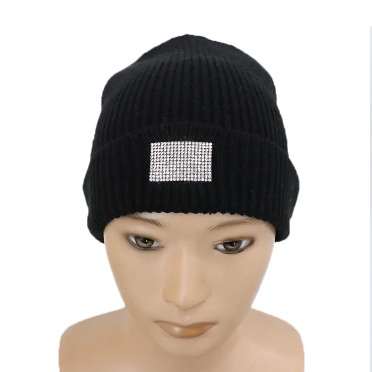 Comfortable Black Common Man And Woman Custom Acrylic Knitted Beanie ...