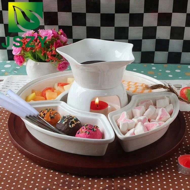 

Chocolate, white cheese and cream fondue burner set