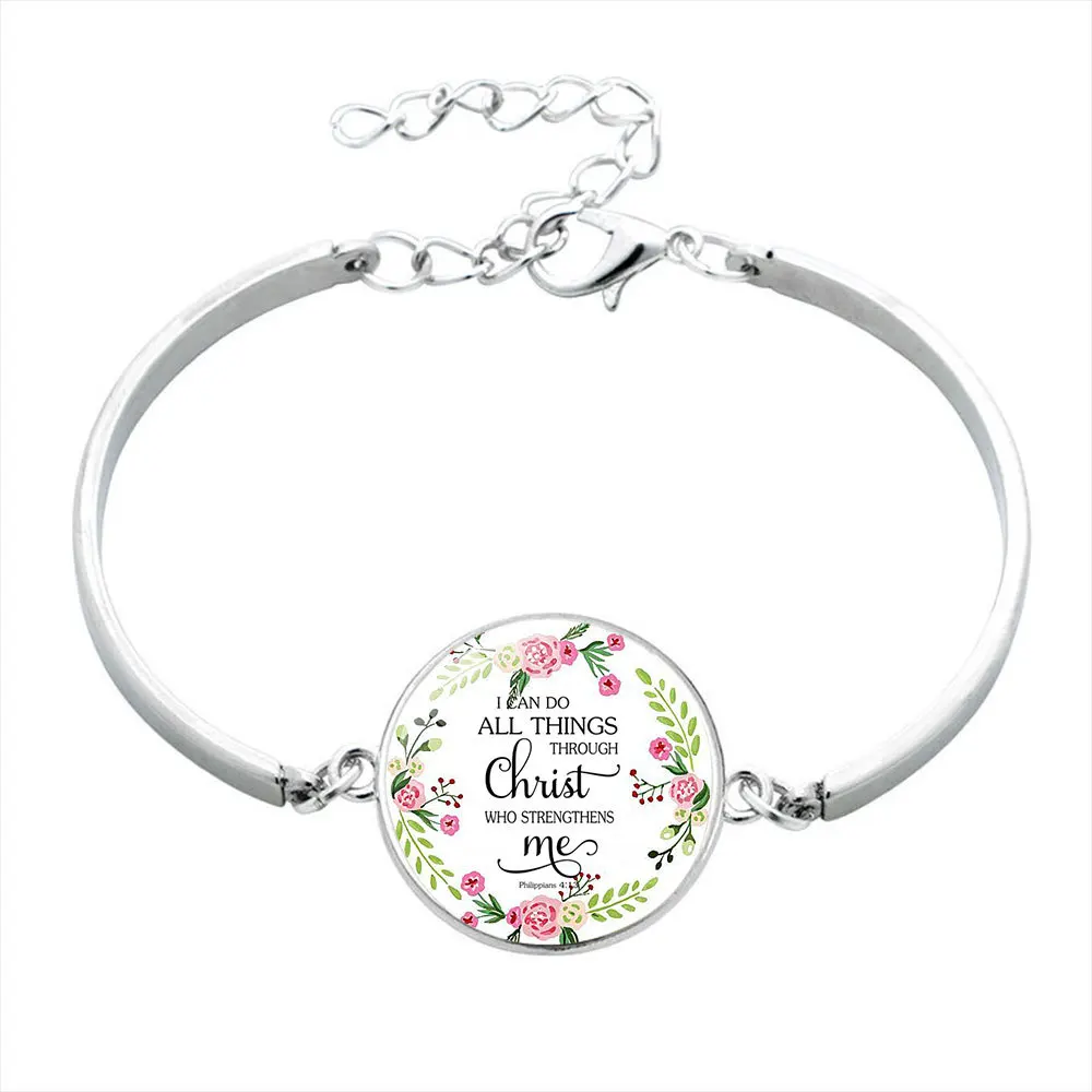 

wholesale Fashion silver Psalm Bracelet Print Glass Dome Charms Bracelet Bible Verse Quote Jewelry Gift For Christian