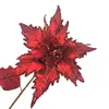 New Arrival Beaded Poinsettia Single Stem with Leaves Metallic Poinsettia