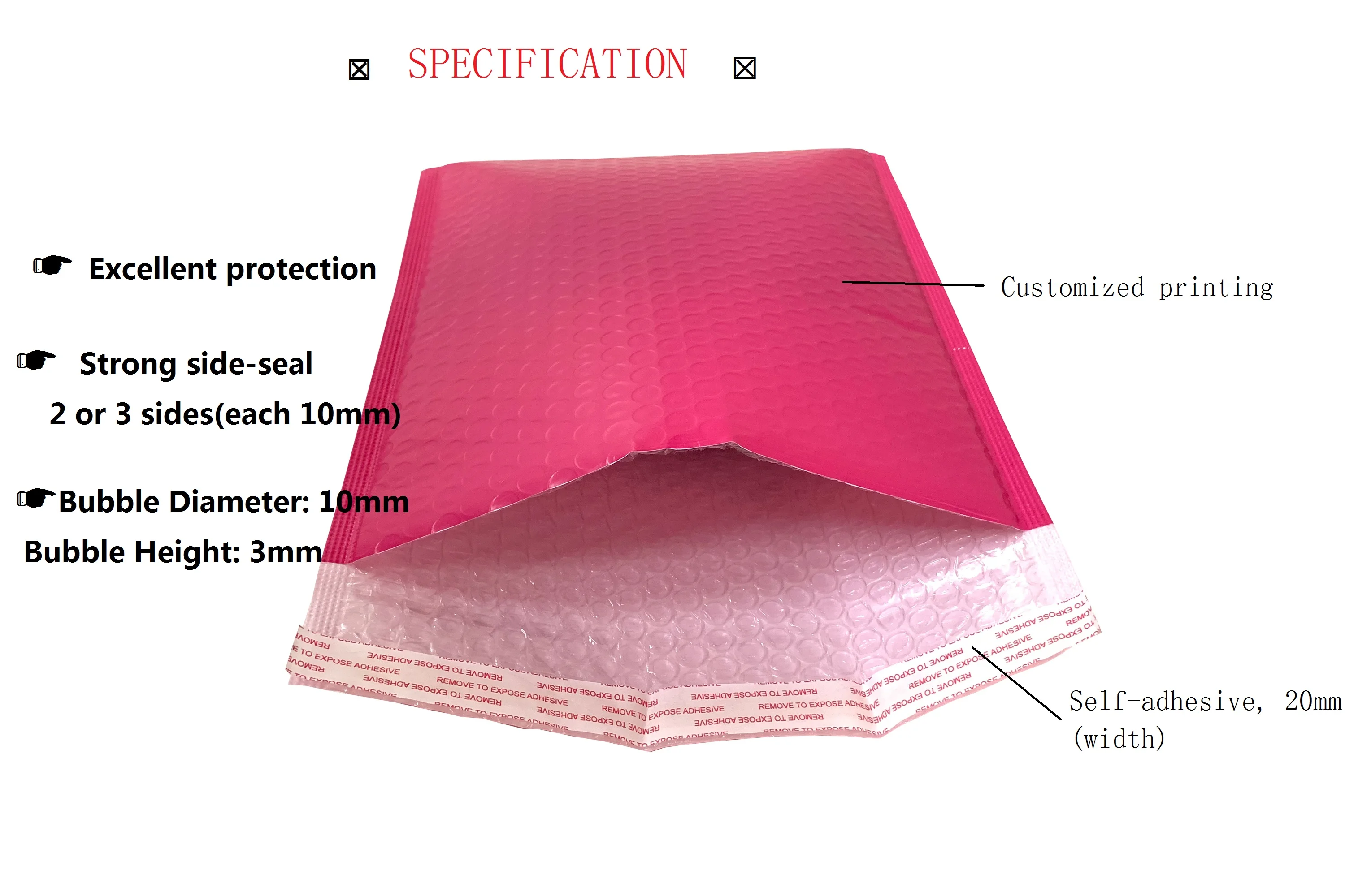 Custom Logo Bubble Shipping Bags For Clothing Poly Mailers 6x10 Pink