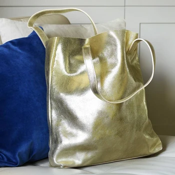 metallic leather tote bag