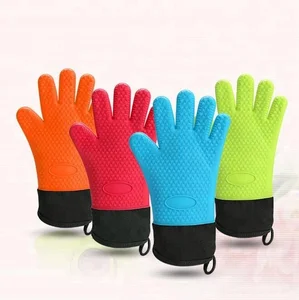 Prolonged silicone rubber glove with cotton linen heat-proof kitchen glove