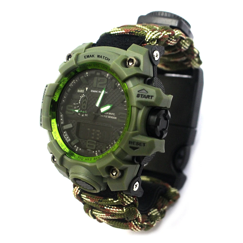 

Outdoor multifunctional camping survival Paracord emergency watch, Army green camouflage