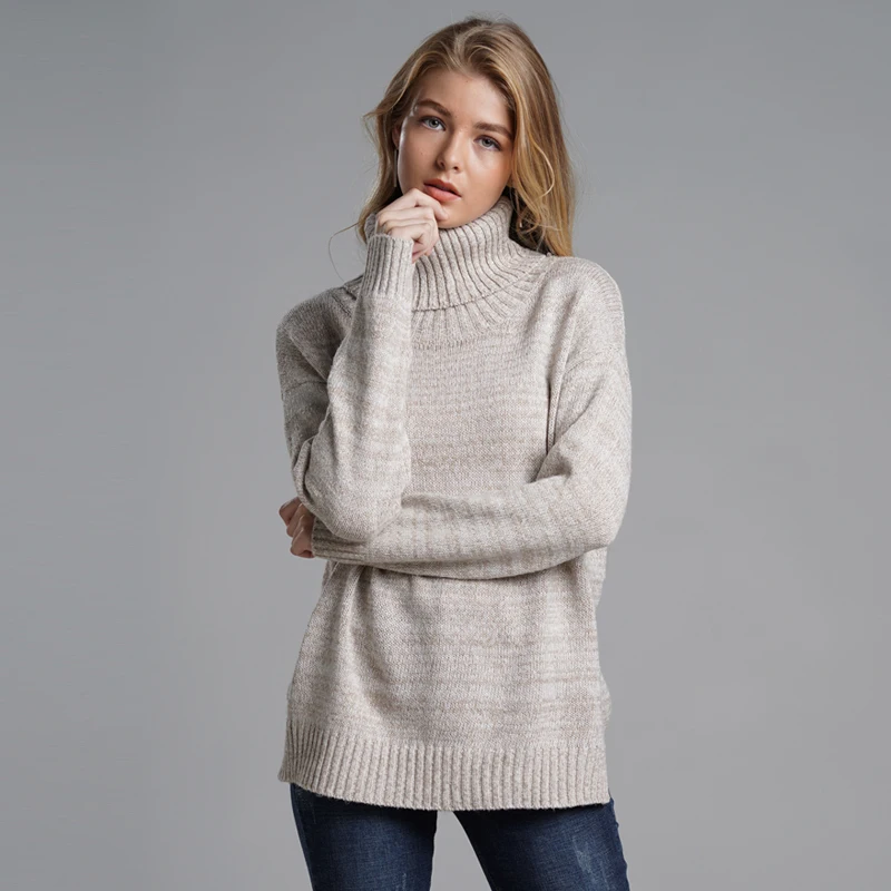 

wholesale lady clothing winter sweater women High Collar Long Sleeve warm Knitted Sweater tops with turtleneck