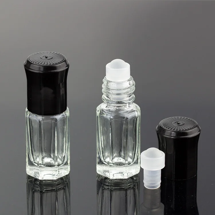 

Octagonal shape Custom New style designer empty octagonal glass bottle of attar perfume oil with glass white roller bottle 3ml