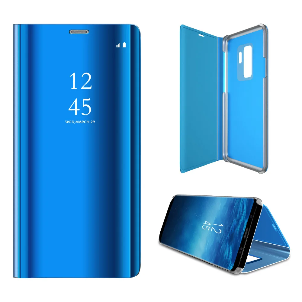 

For Samsung Galaxy S9 Plus View Window Makeup Mirror Plating Stand Feature Slim Full Body Protective Flip Cover Phone Case, Blue / silver / black / rose gold / purple / gold