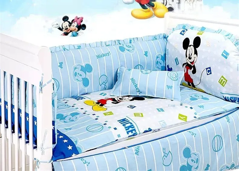 Promotion 7pcs Mickey Mouse washable baby bedding set bebe jogo de cama cot crib bedding set