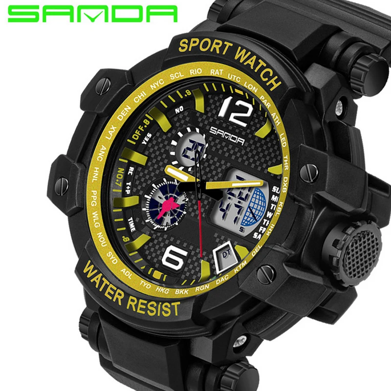 

High Quality SANDA 729 Led Digital Watches Sports S-shcok Watch Army wristWatch Men 5ATM Waterproof Dive Sports Relojs