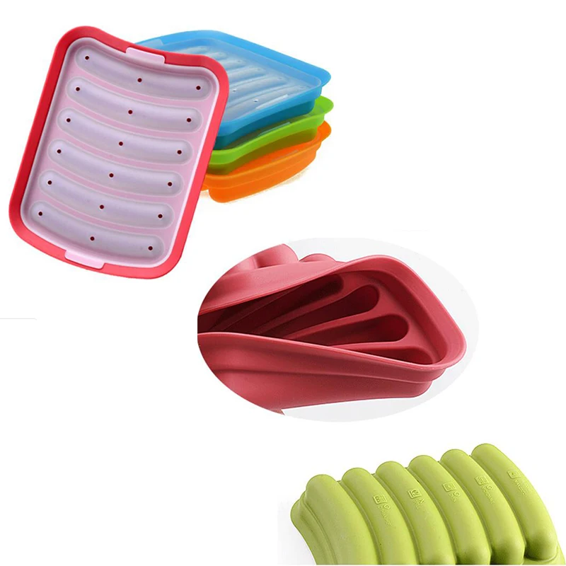 

1pc Ham Maker Silicone Mold DIY Hot Dog Making Mold With Plastic Cover Silicone Sausage Mold Kitchen Gadget, Blue,orange,red and green