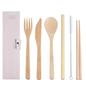 Image of 6-Pieces Bamboo cutlery set reusable for traveling