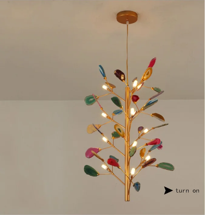 Wholesale Unique gold agate living room  Lighting flower Vintage Designer Hotel Chandelier LED pendant lights