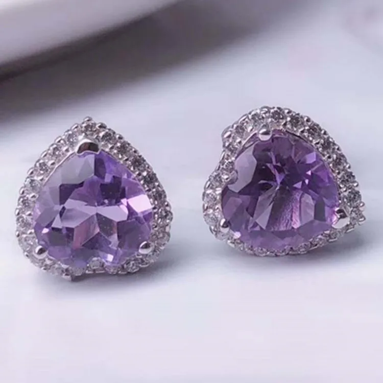 

925 silver women jewelry 18k gold plated stud earring natural amethyst gemstone earring, Purple