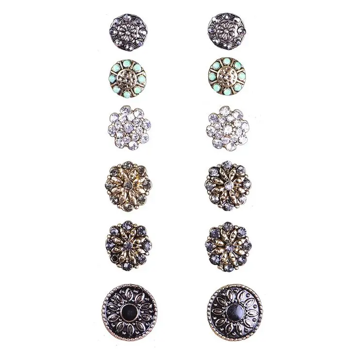 

Cute Earring Sets Super Value 6 Pairs Set Round Flower Ball Alloy Crystal Stud Earrings For Women Best Friend Gifts, Same as picture