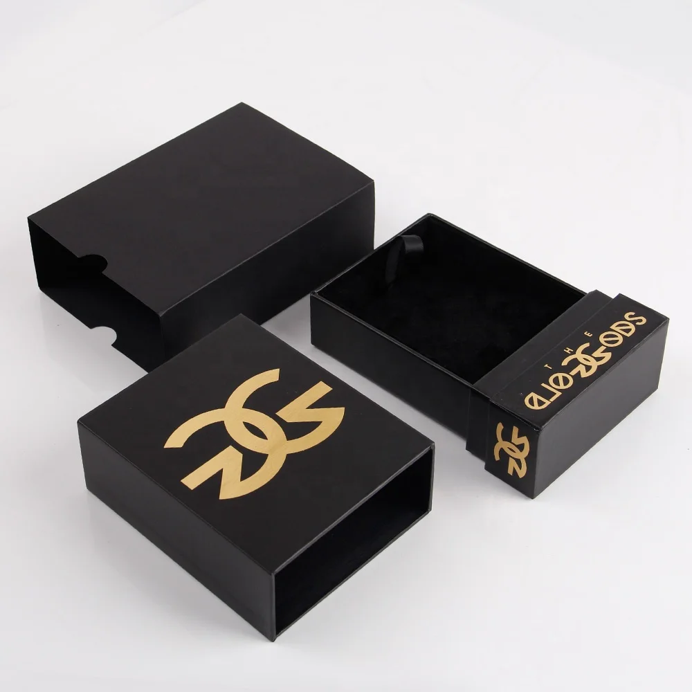 

printing logo luxury custom jewelry package box with sleeve, Black