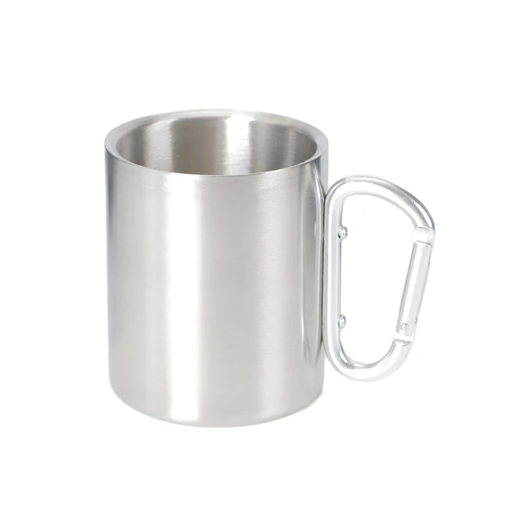 

220ml 310ml Portable Metal Travel Hiking Outdoor Stainless Steel Camping Carabiner Mug with D Ring Handle, Customized colors acceptable