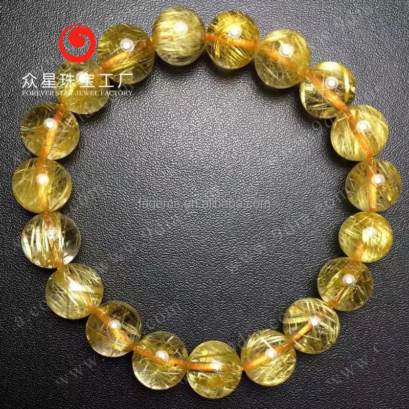 
Factory price Good Quality Natural gold Rutilated Quartz Round Beaded Bracelets 6mm 8mm 10mm 12mm 14mm 