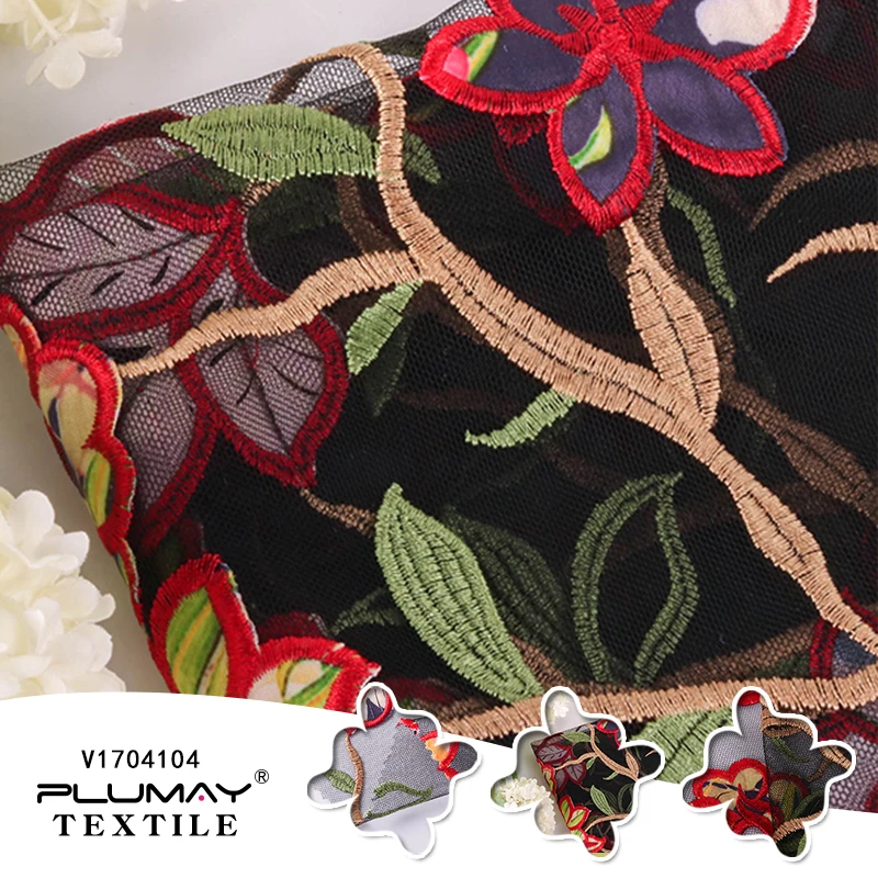 

2020 new digital printed knitted black mesh embroidery fabric for garment underwear women clothing textile polyester fabric