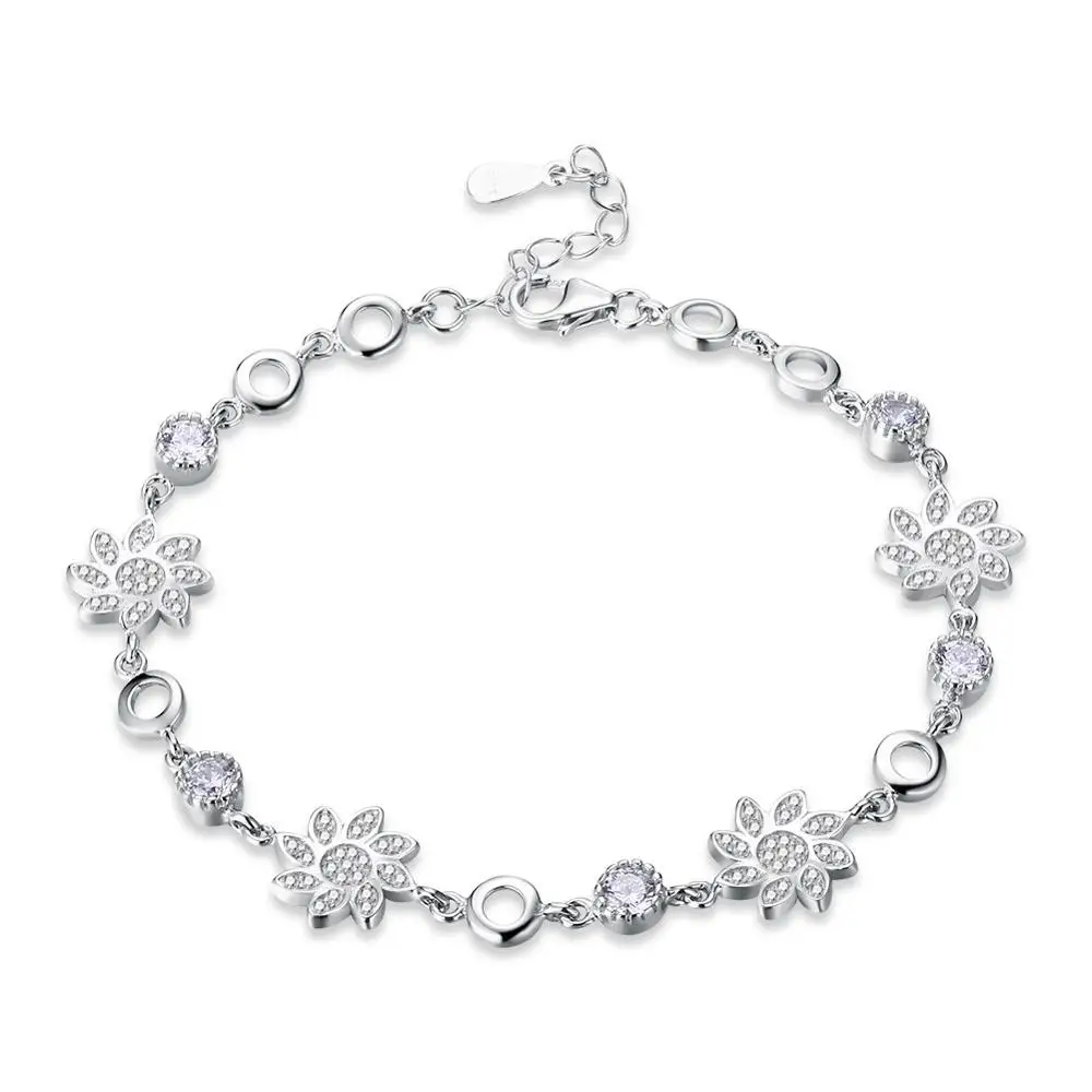 

Fashion Korean Style CZ Flower Shape 925 Sterling Silver Bracelets for Women