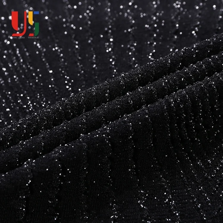 
Black plain dyed jersey jacquard knitting shiny metallic lurex fabric for women dress 