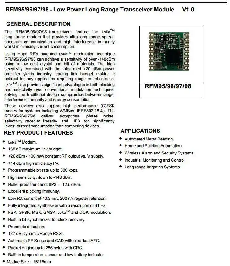 315MHz 434MHz 868MHz 915MHz LORA SX1276 Wireless Transceiver Module RFM95W - ANKUX.COM