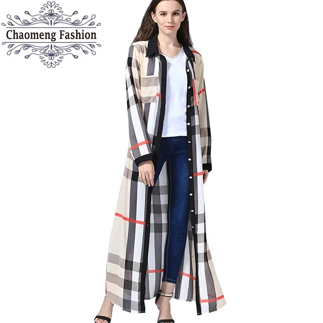 

9072# Hot sale Islamic Modest Fashion Unique Soft Chiffon Abaya Classic Plaid Unisex Long Cardigan, As shown