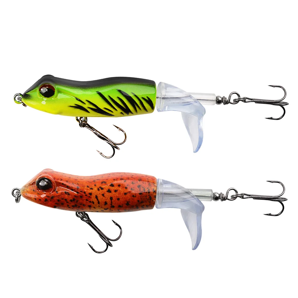 

Topwater Whopper Plopper Frog Fishing Lures Bass Bait Hard Fishing Plopper Hook Soft Rotating Tail Fishing Tackle