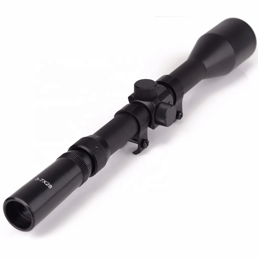

China factory wholesale cheap Hunting Optics 3-7x28 Riflescope Telescopic Scope Sight Rifle Gun Weapon Scopes With Mounts, Matte black